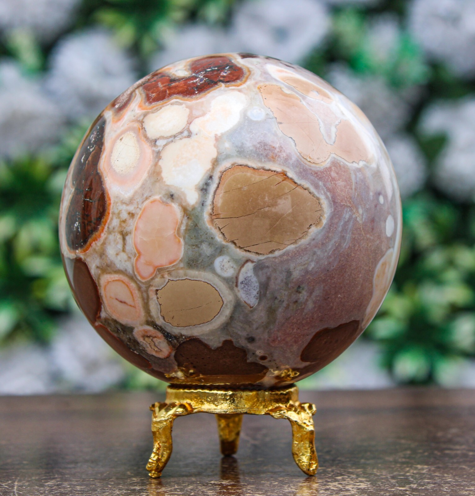 Natural 75MM Brown Cobra Jasper Crystal Healing Energy Reiki Chakra Sphere Ball