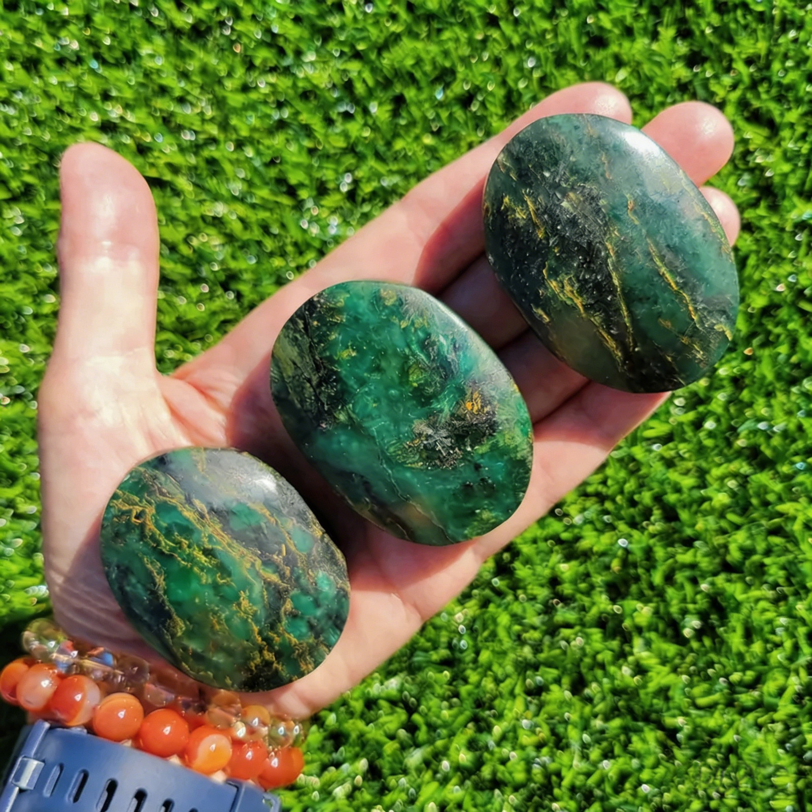 Emerald Palm Stone | Love Growth Energy Natural Crystal Healing Worry Stone 1PC
