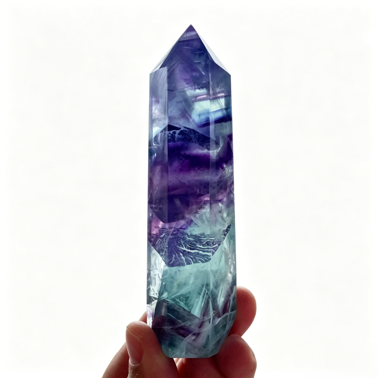 Natural Rainbow Fluorite Crystal Point Tower Hexagonal Obelisk Home Decor Chakra
