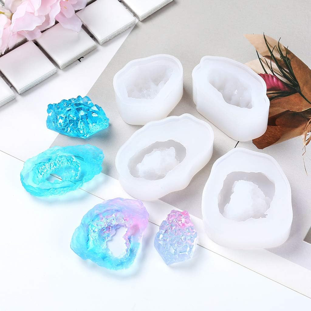 Natural Stone Resin Mold Crystal Quartz Rock Cluster Geode Druzy Gem Pendant Sil