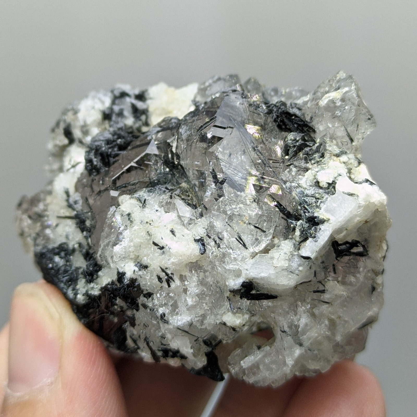Natural Aesthetic Clear Aegerine Included Quartz Crystal From KP Pakistan, 76g