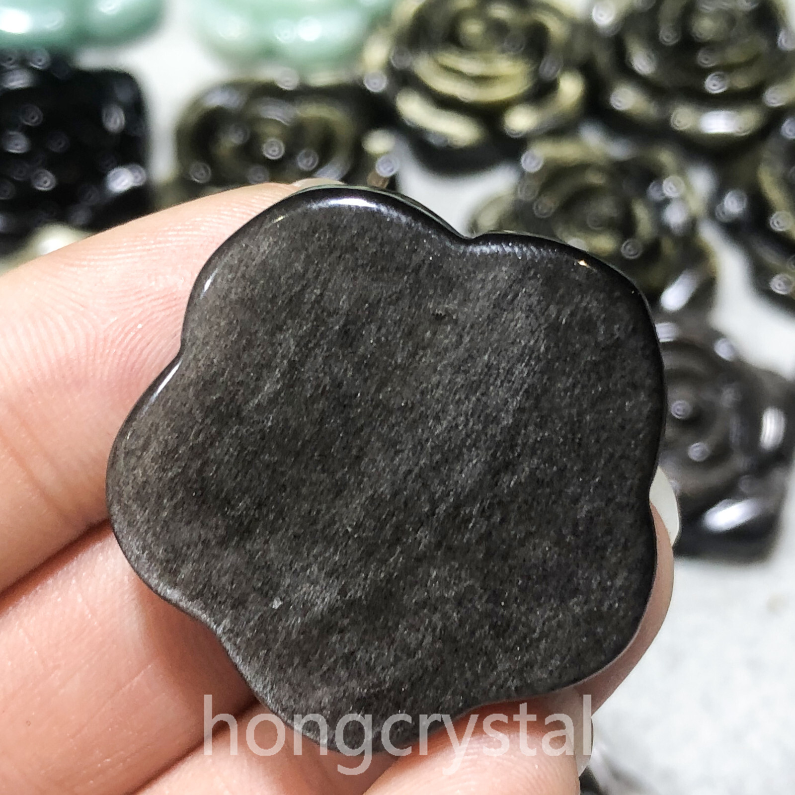 1PC Natural Silver obsidian Quartz Crystal Carved Flower Skull Reiki Healing