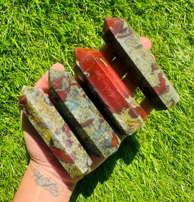 Dragon Blood Jasper Tower Point Obelisk Healing Stone Mineral Specimens 3-4IN