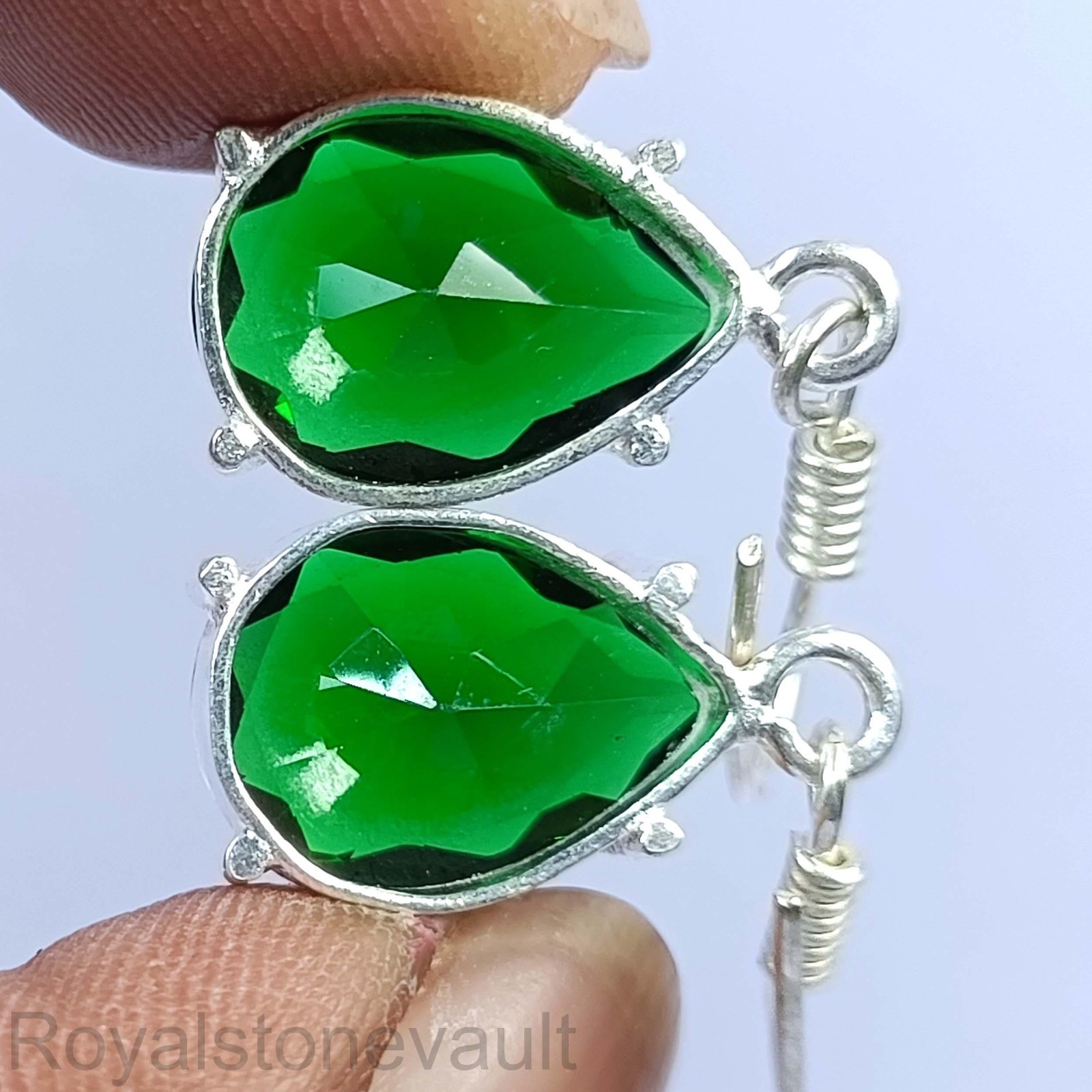 IGL Certified 17.25Ct Green Emerald Pear Shape Earrings 925 Sterling Silver 5DDI