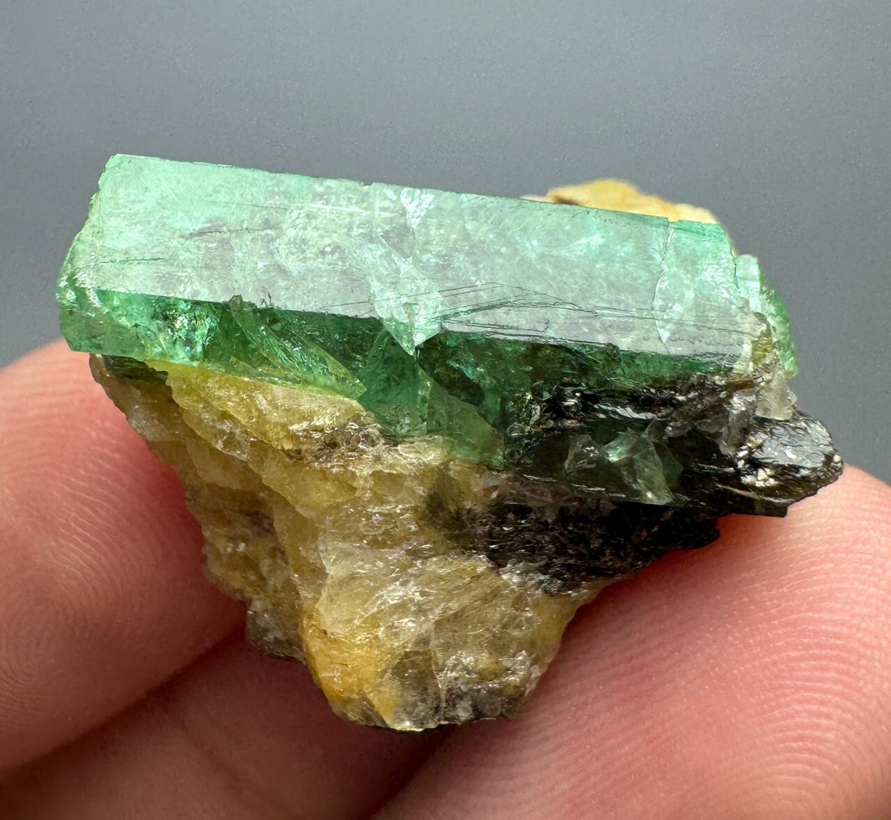 68 Carat Unique Transparent Green Emerald Crystal On Matrix @PAK,