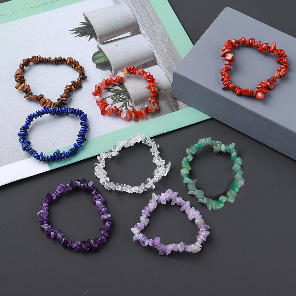 1pc Crystal Gemstone Chips Beads Stretchy Bracelet Reiki Chakra Fashion Jewelry