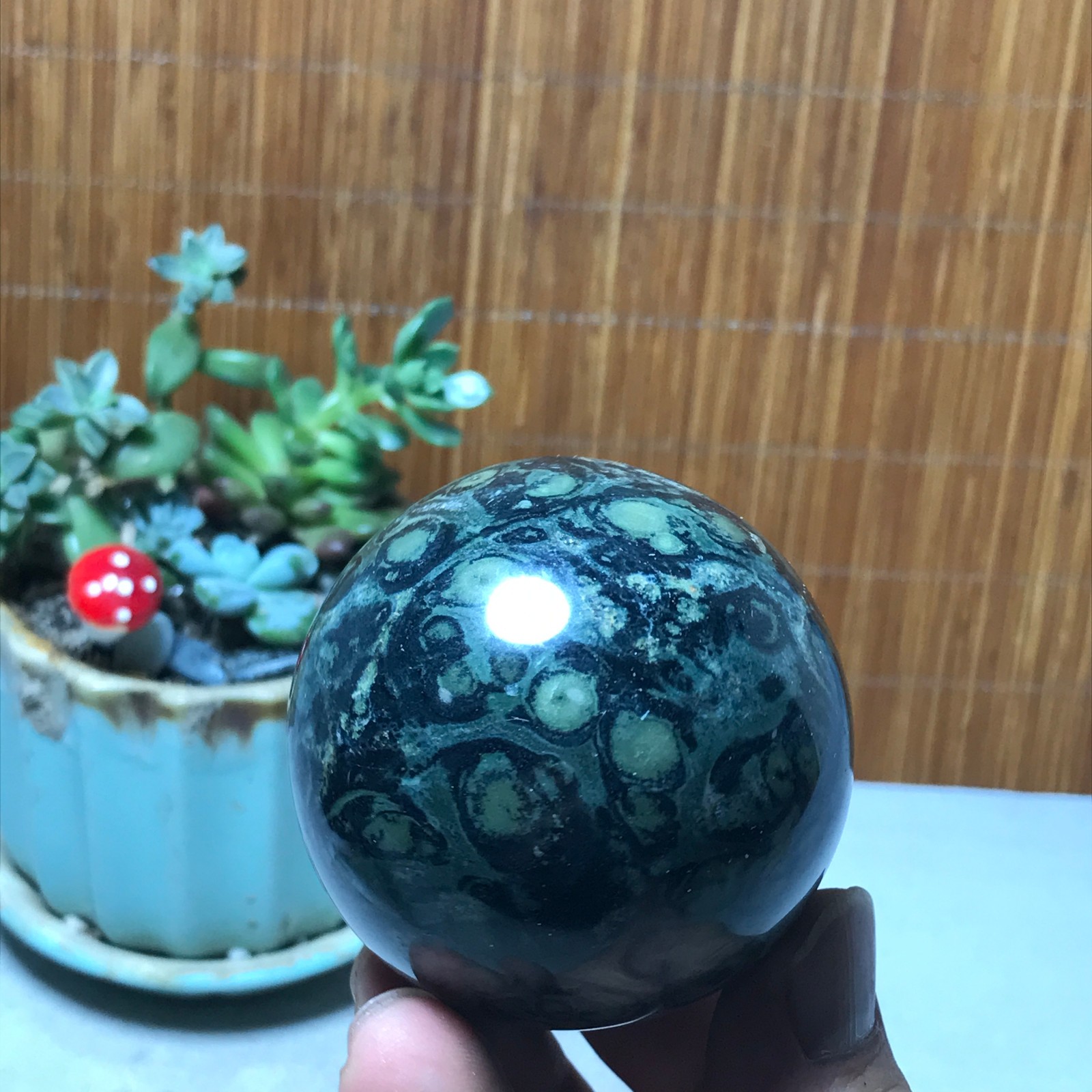 58mm NATURAL Green Kambaba jasper sphere ball quartz Crystal Healing 287g A6015
