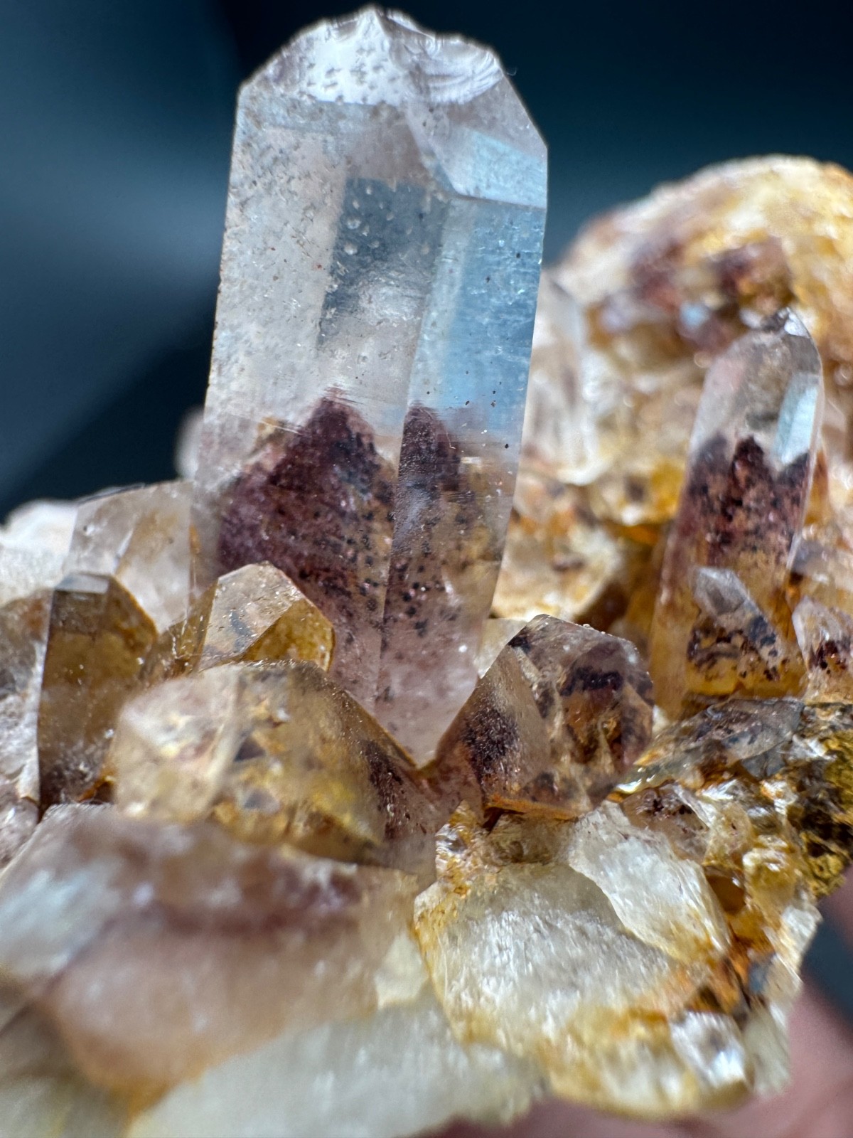 6788 Sunset Phantom Quartz Cluster with Nice Hematite Inclusions India 125g