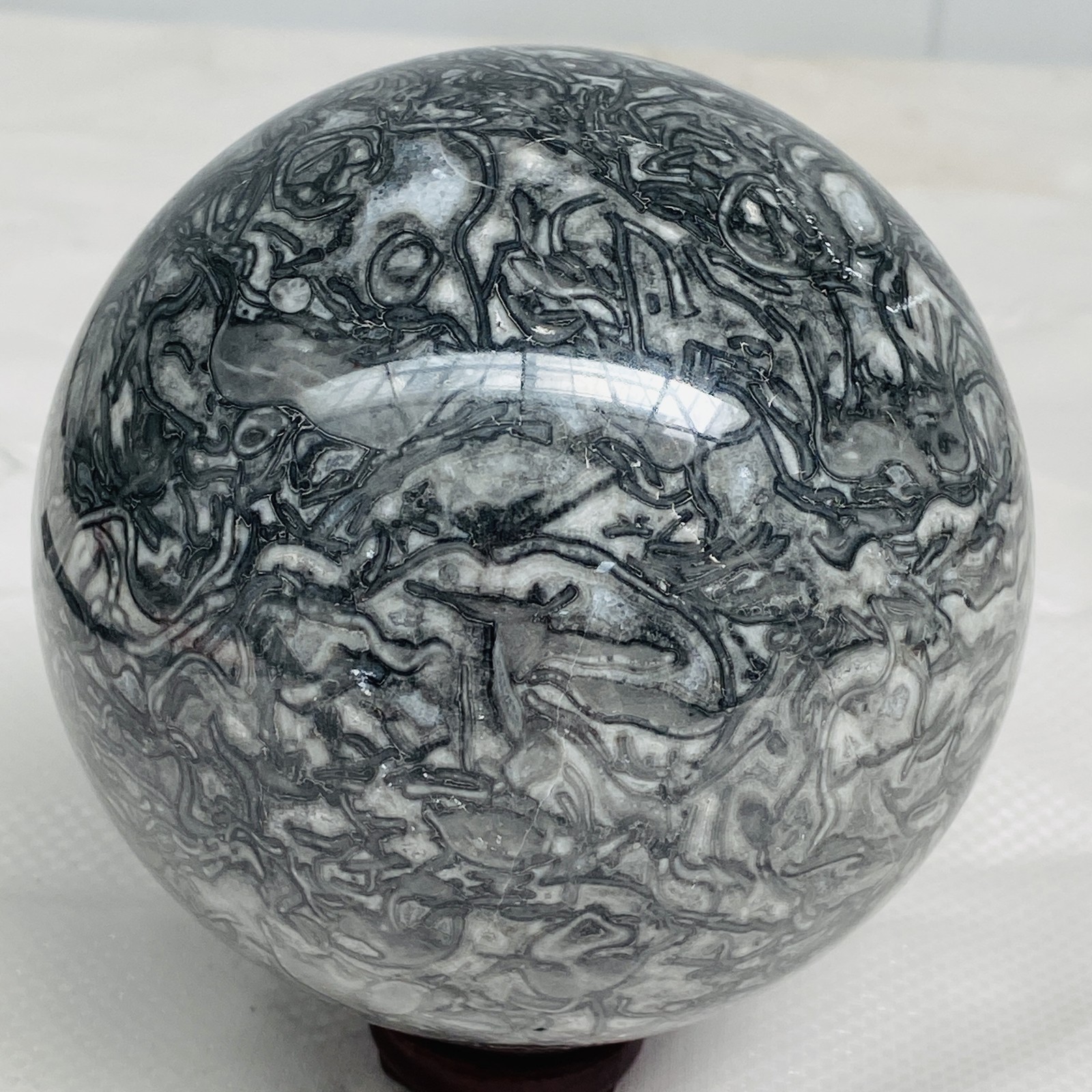 Natural Picasso Jasper Sphere Black Gray Crystal Ball Healing 1940G (4.27LB)