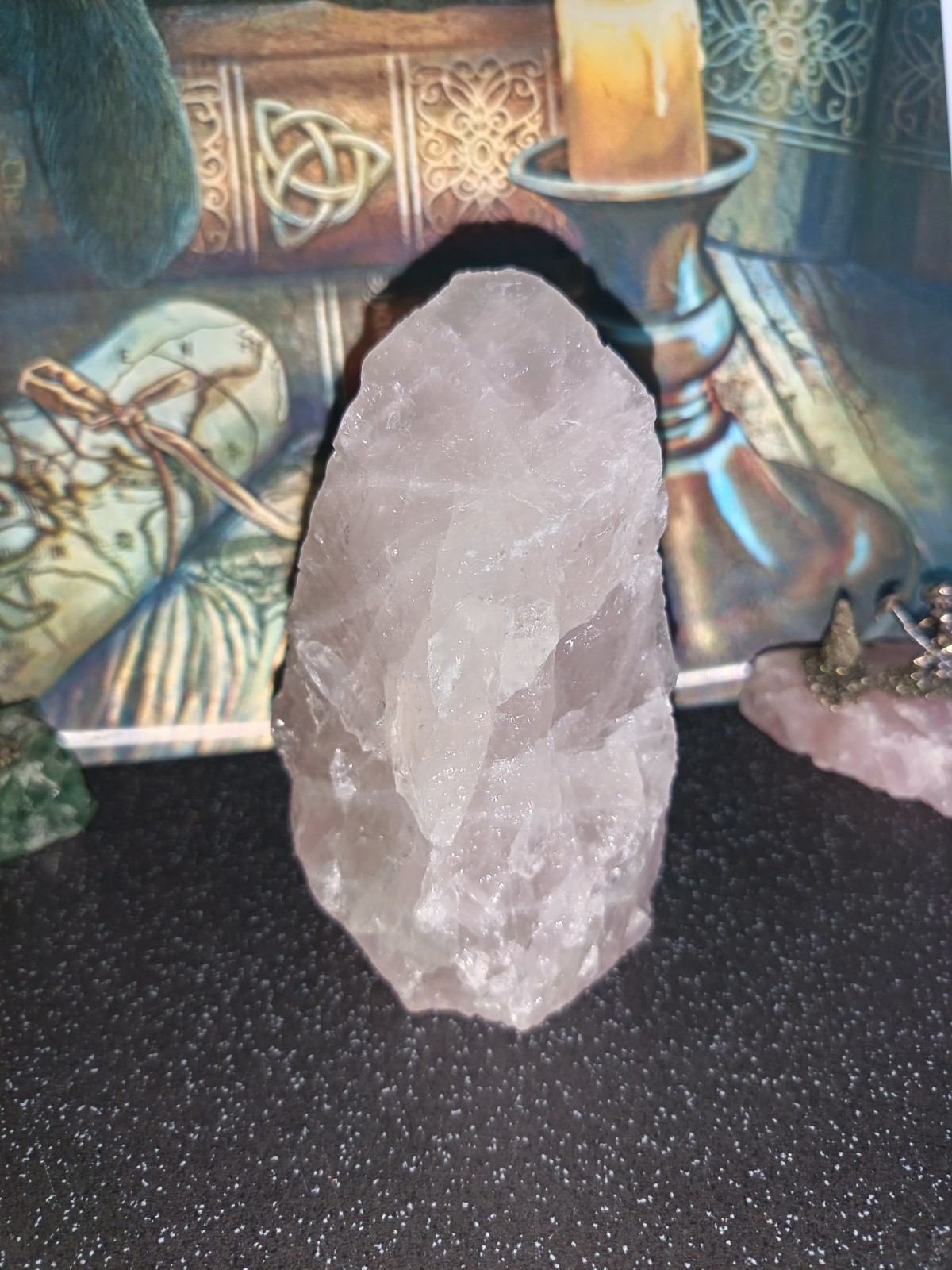 Large Natural Raw Rose Quartz Freestanding Crystal Tower 500-700g
