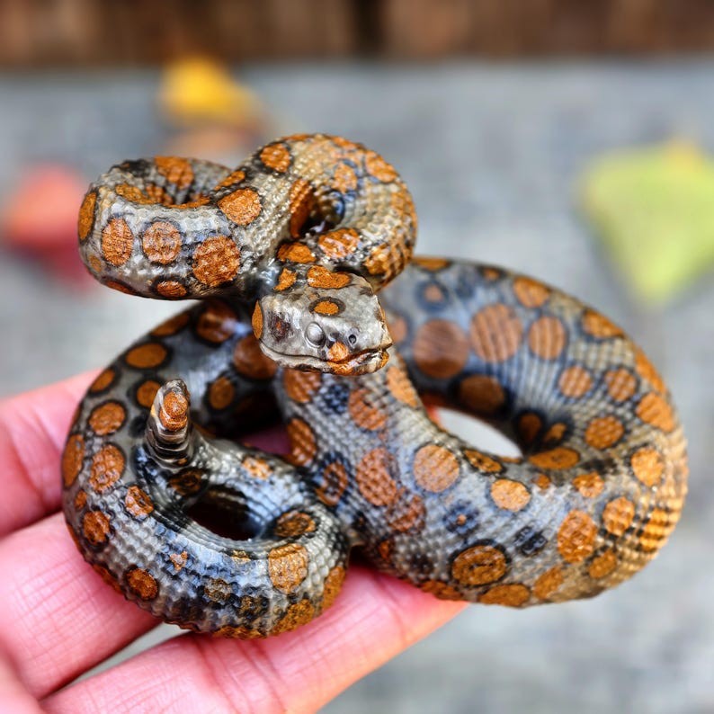 3.3″Natural Leopard Print Stone Carved Snake Crystal Snake Statue Reiki Gift 1pc