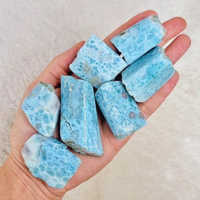 367G LARIMAR STONE LOT (7pc) FREEFORM CRYSTAL FROM DOMINICAN REPUBLIC MINE