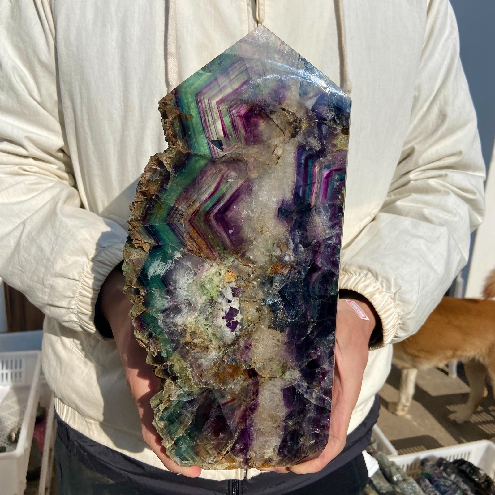 5.8LB Natural colored fluorite quartz crystal slab spiritual energy repair
