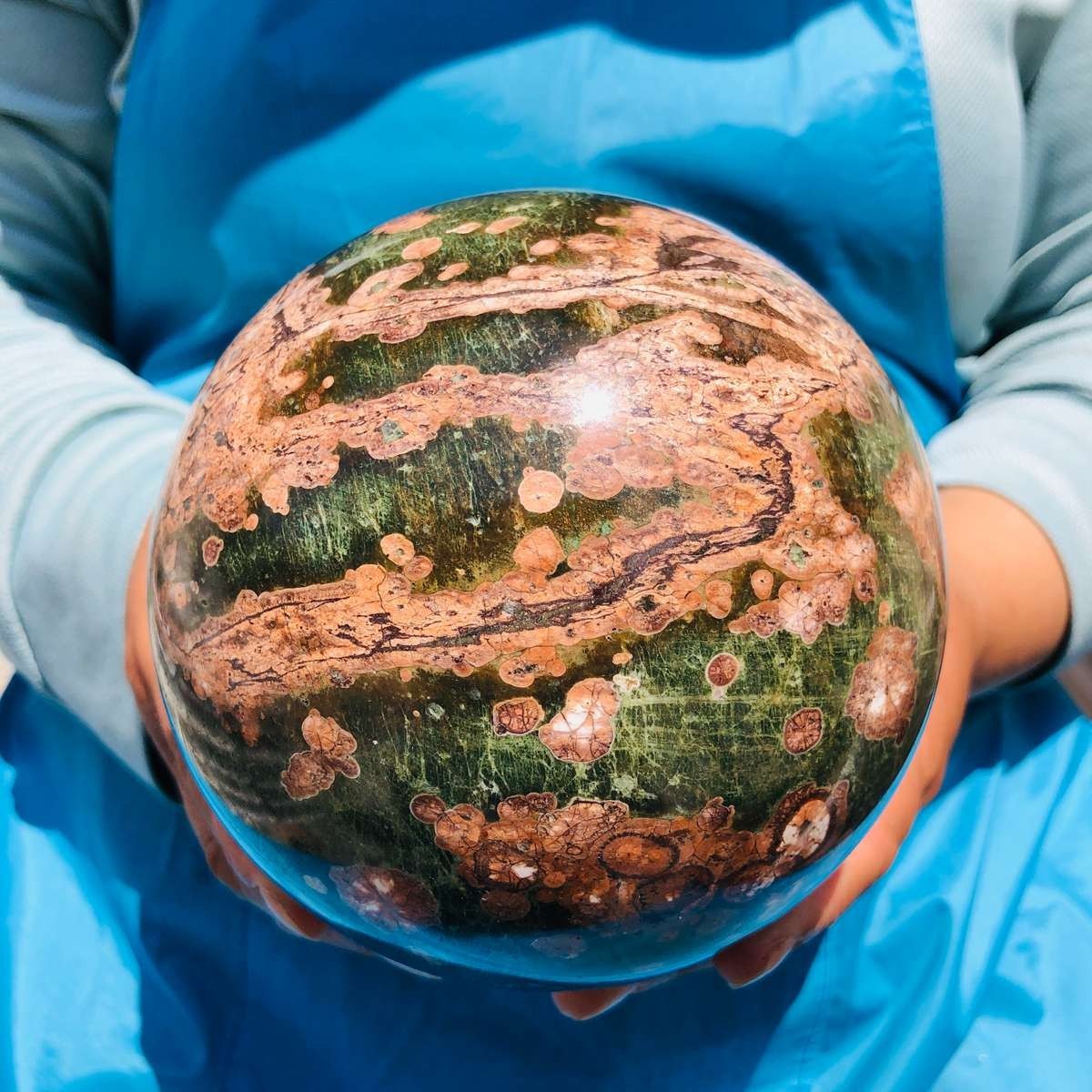 5.28LB Natural Cherry Blossom Agate Crystal Sphere Floral Healing Gem Stone 4848