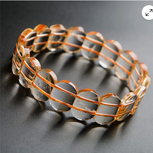 Natural Yellow‑Citrine Flat Oval Beaded Bracelet 12mm Polished Crystal Bangle