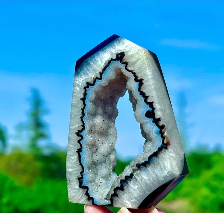 98G Natural black agate crystal cave obelisk crystal energy column healing gift