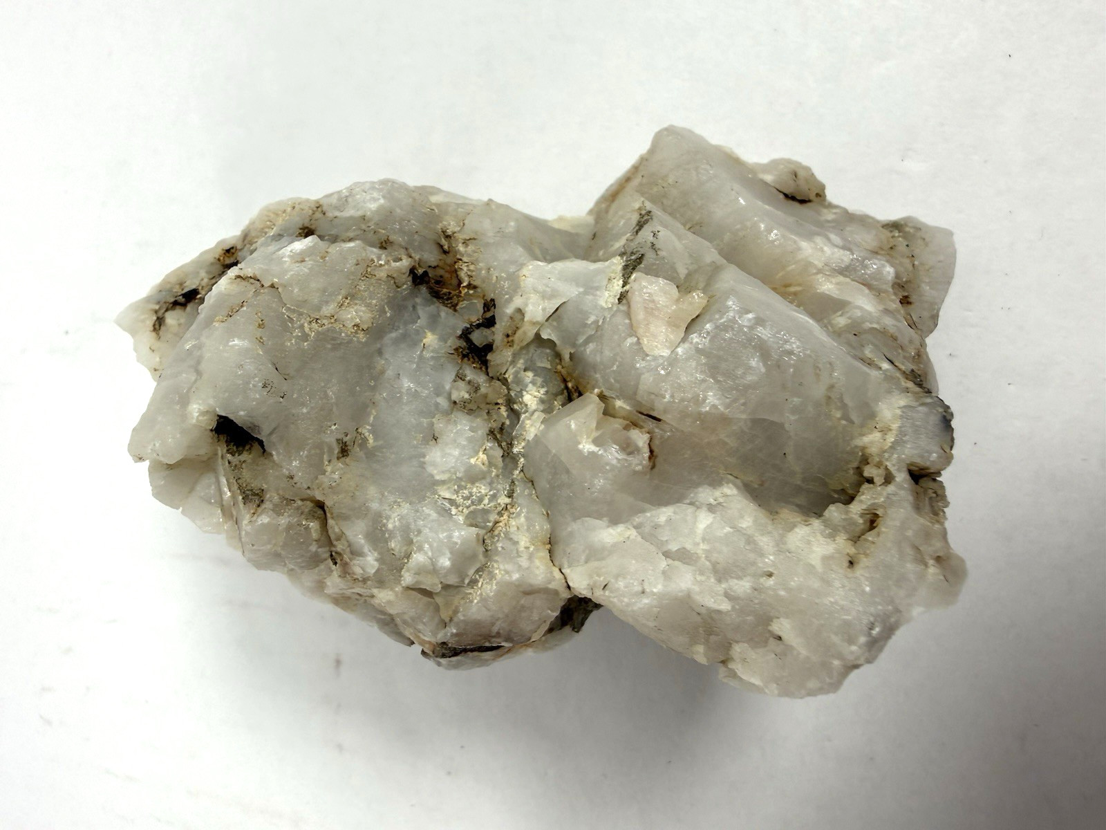 Natural White Quartz Feldspar Mineral Specimen Dark Inclusions 289g