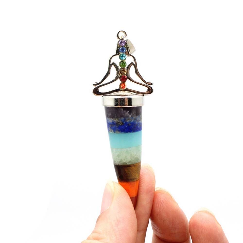 7 Chakra Yoga Pendant Crystal Gemstone Cone Amulet Necklace Gifts Reiki Healing
