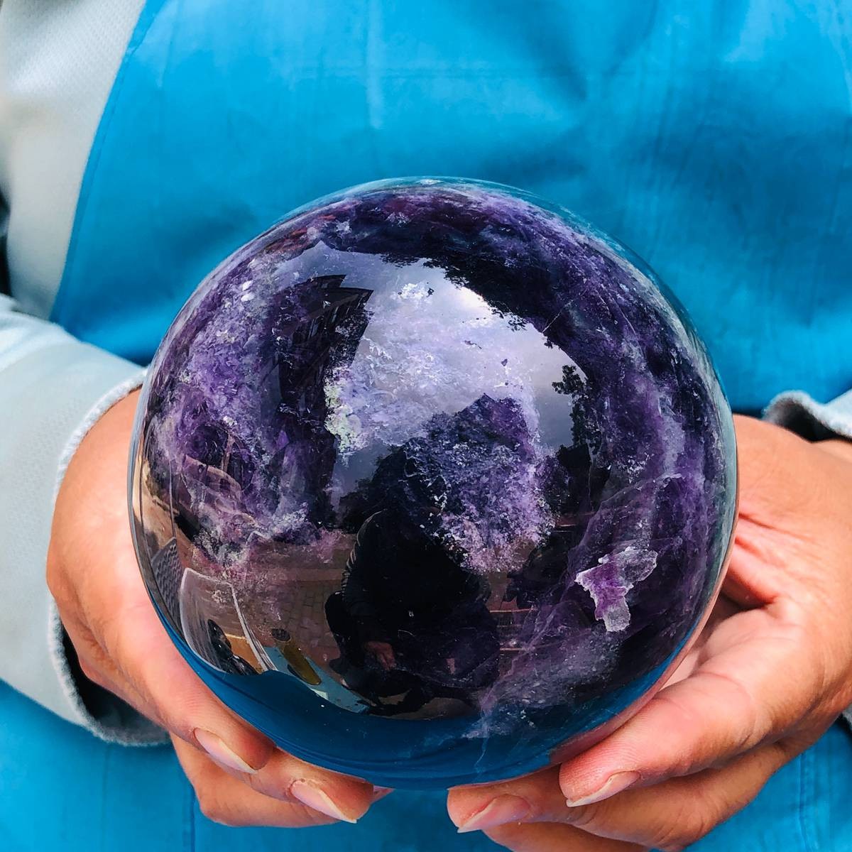 2020g Natural Fluorite Quartz Sphere Crystal Energy Ball Healing Gem