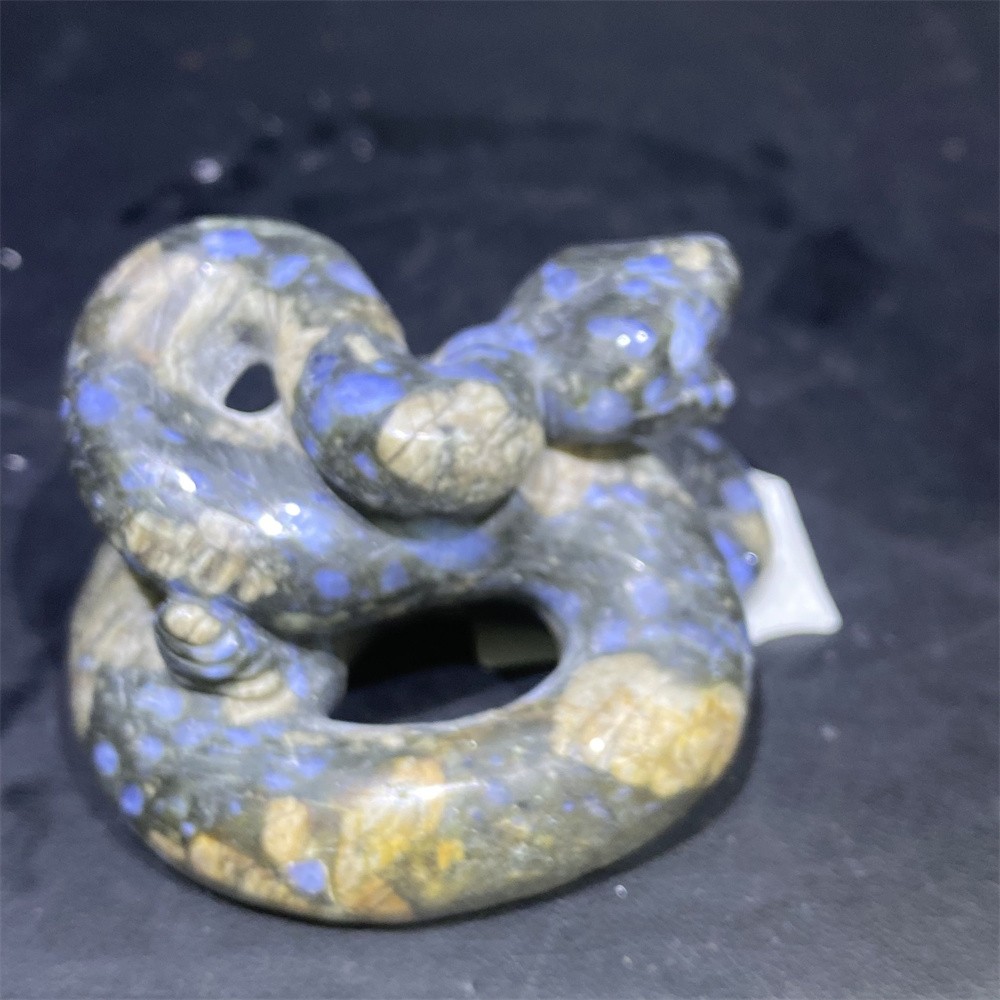 0.4LB 2.7″Natural A+Glaucophane Snake Statue Crystal Reiki Carving Quartz Decor
