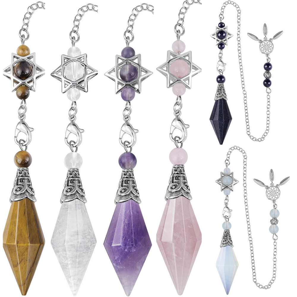Crystal Point Prism Pendulum with Dream Catcher Merkaba Star for Dowsing Pendant