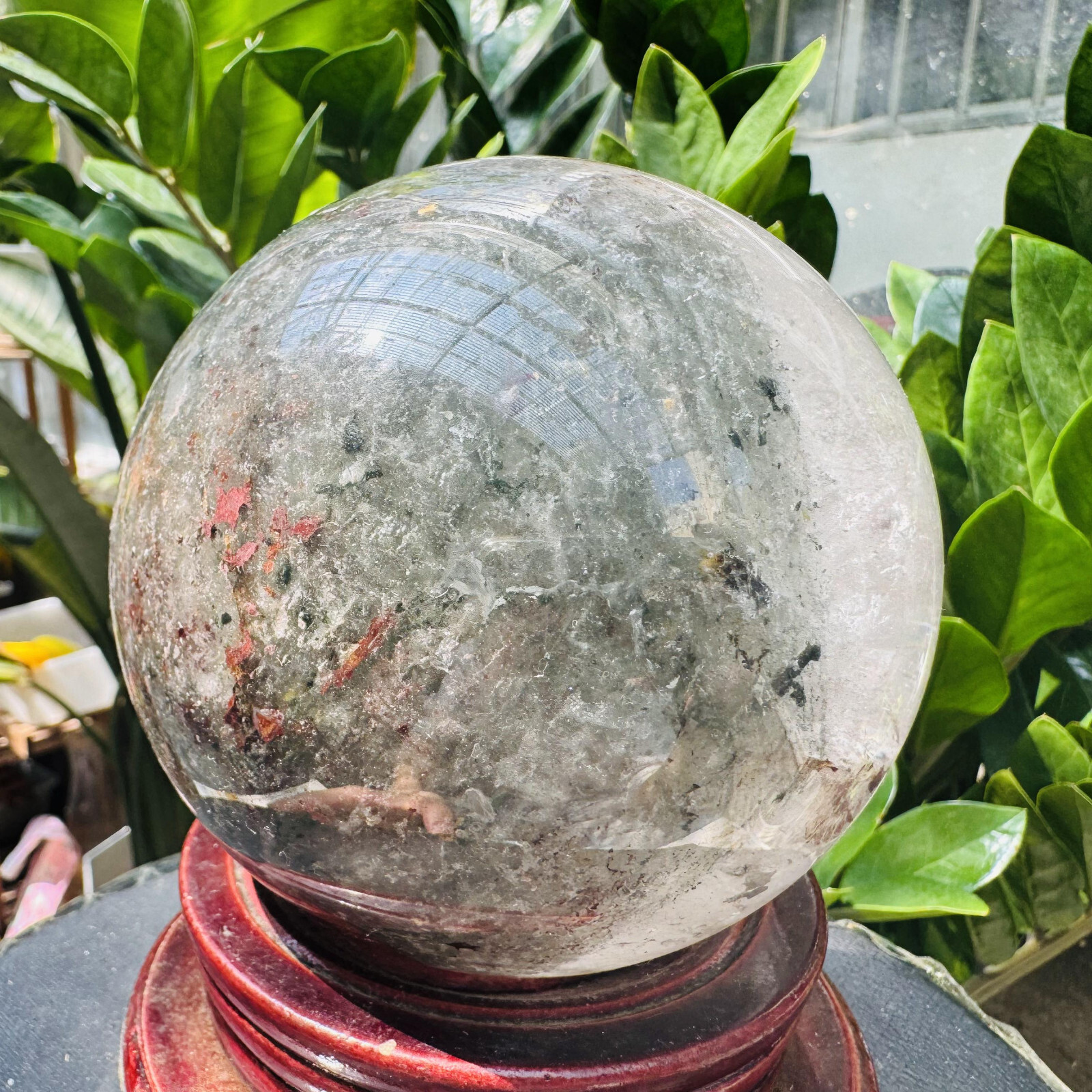 3.87LB Rare Natural Green Ghost phantom quart ball carved crystal sphere reiki
