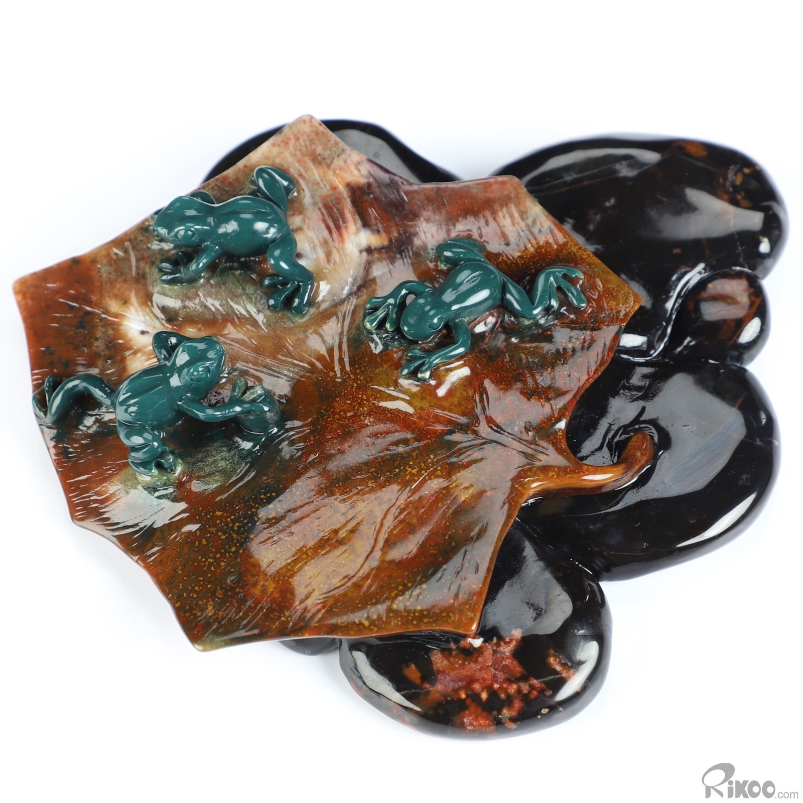 4.7″ Indian Agate Hand Carved Crystal Frogs Sculpture, Crystal Healing