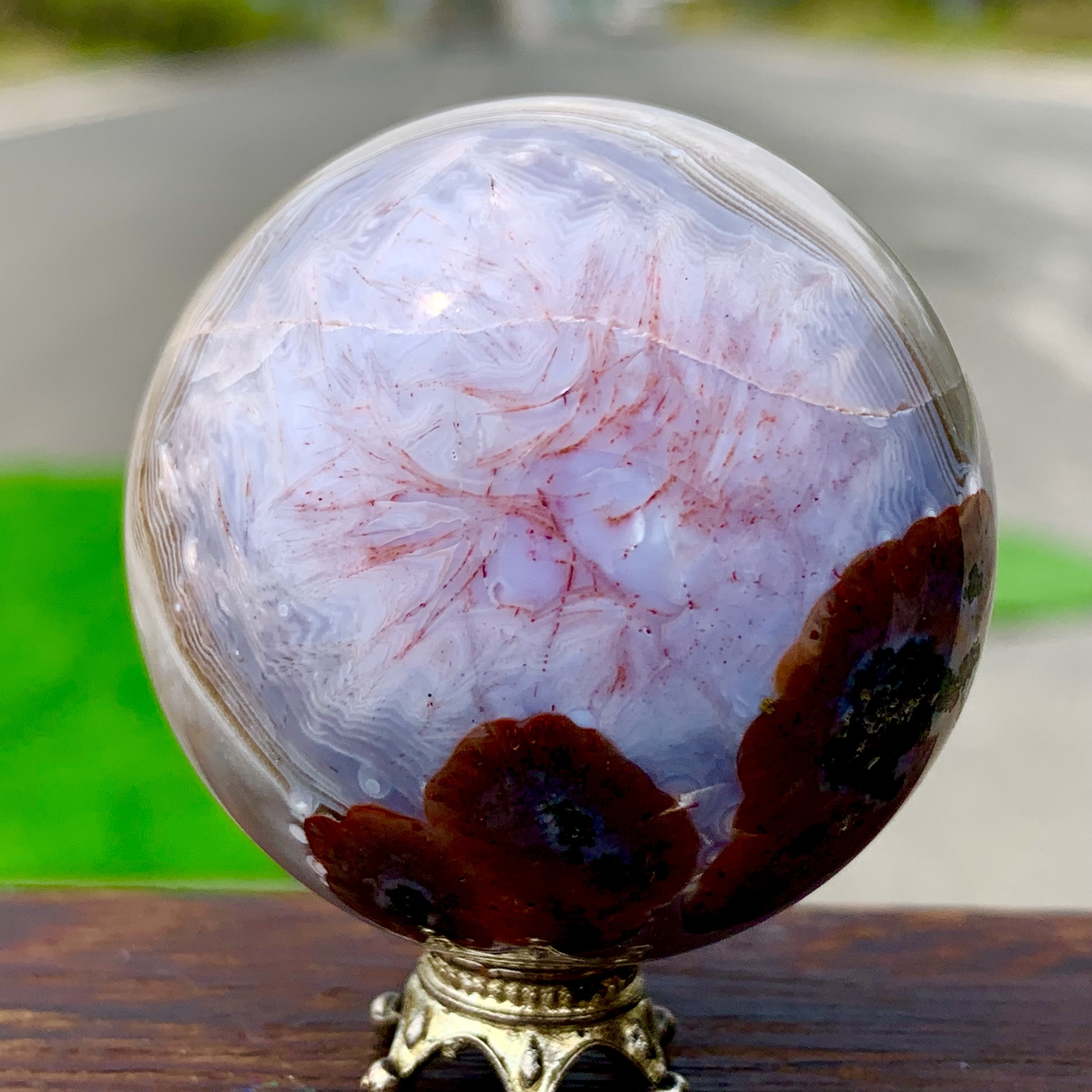 130GNatural Silk agate Sphere Quartz crystals Balls Reiki Healing Gem