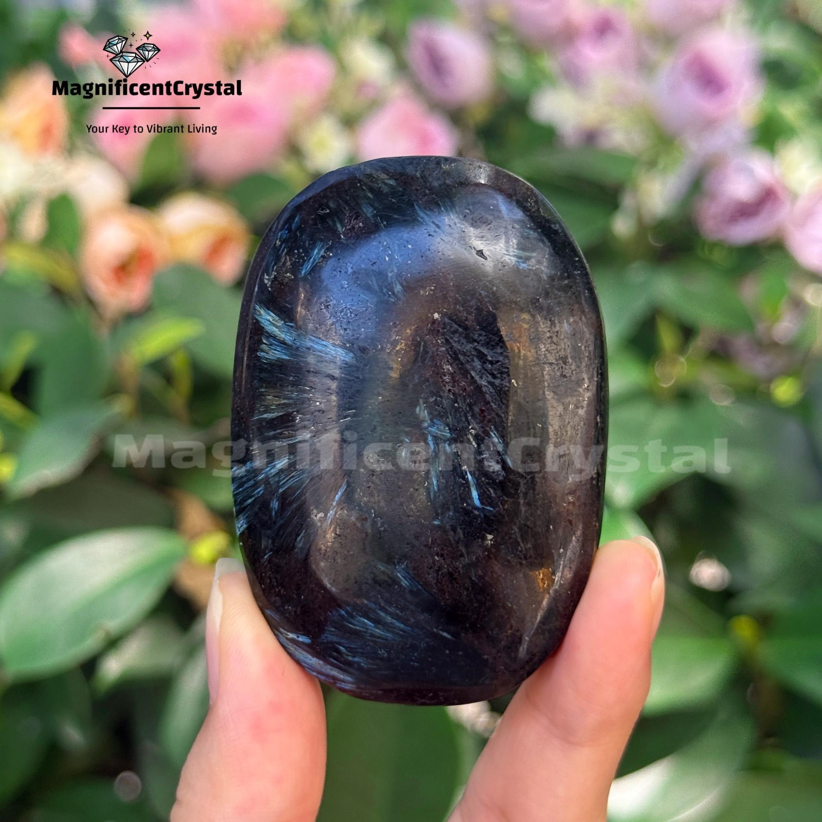 Arfvedsonite Palm Stone Cosmic Firework Flash Blue Pocket Healing Energy Crystal