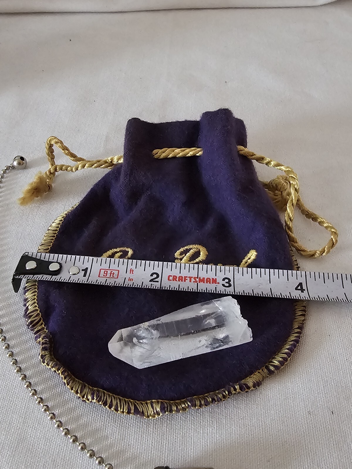 Natural Clear Quartz, Metal Pendulum pendant Royal Crown Felt Purple Pouch