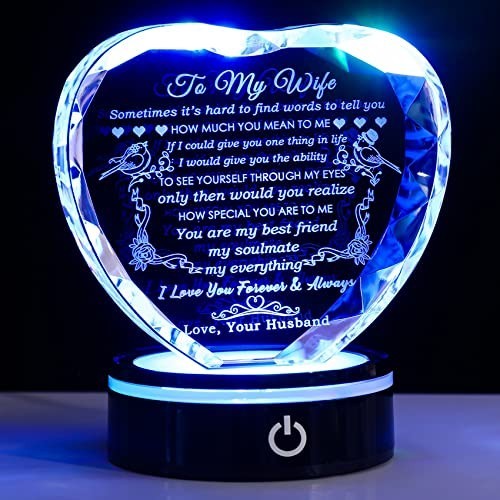 Romantic LED Base Gifts for Wife – Crystal Keepsake, Anniversary & Birthday Idea