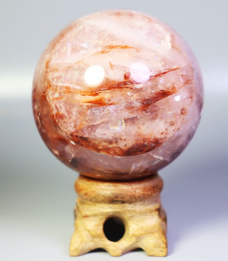 248g Natural Red FIRE Hematoid QUARTZ Crystal Sphere Ball Stone Healing/Stand