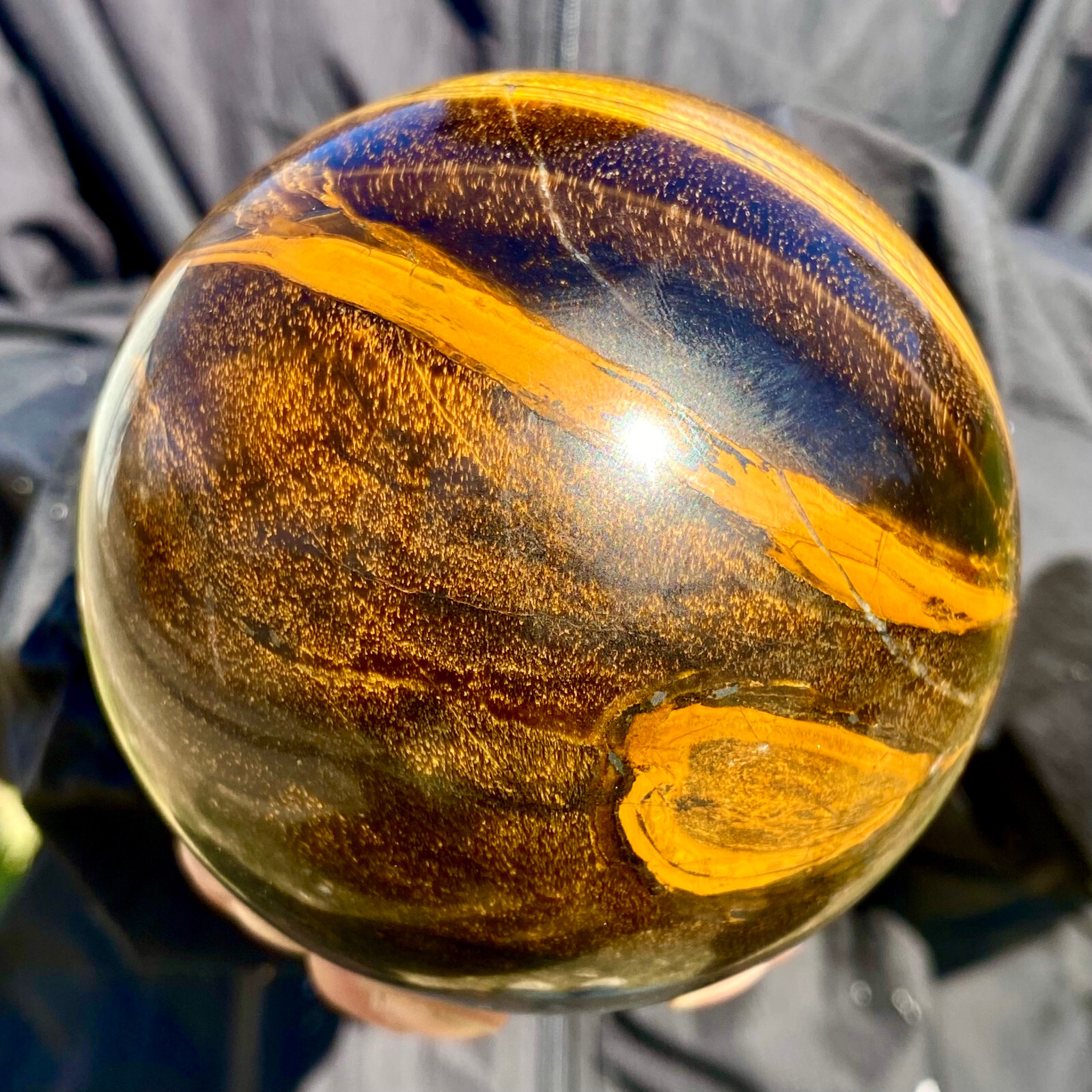 2.24LB Large Natural Tiger Eye Stone Crystal Ball Quartz Healing Sphere Décor
