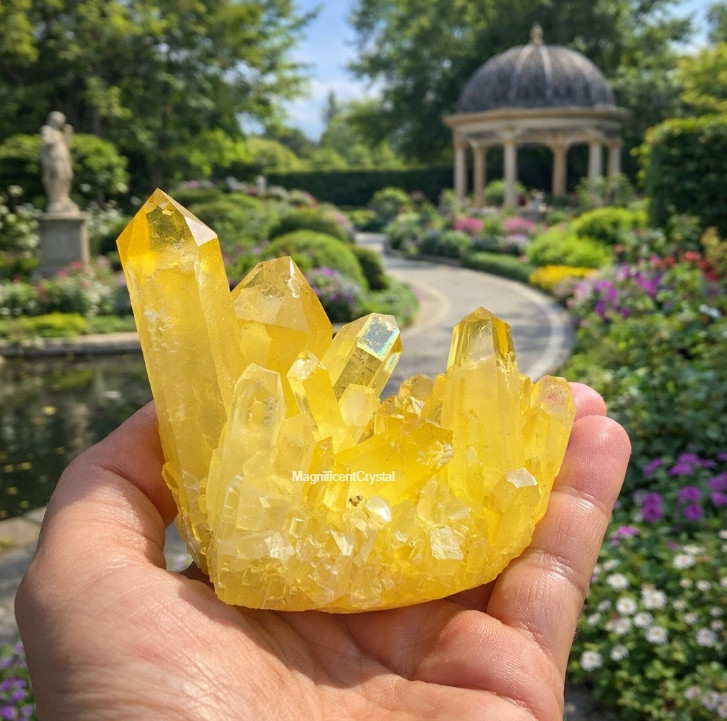 100g Aura Citrine Titanium Cluster Abundance Healing Yellow Crystal Specimen
