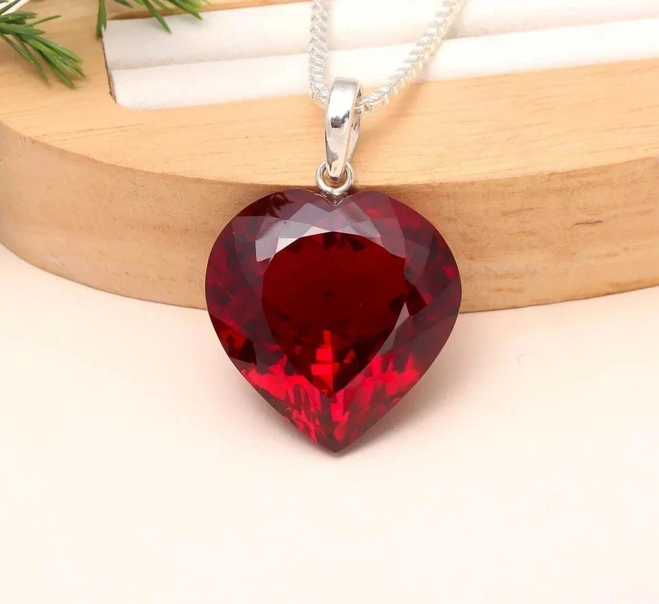 26 Ct Natural Burmese Red Ruby Heart Cut 925 Silver Pendant IGL Gemstone 6LHR