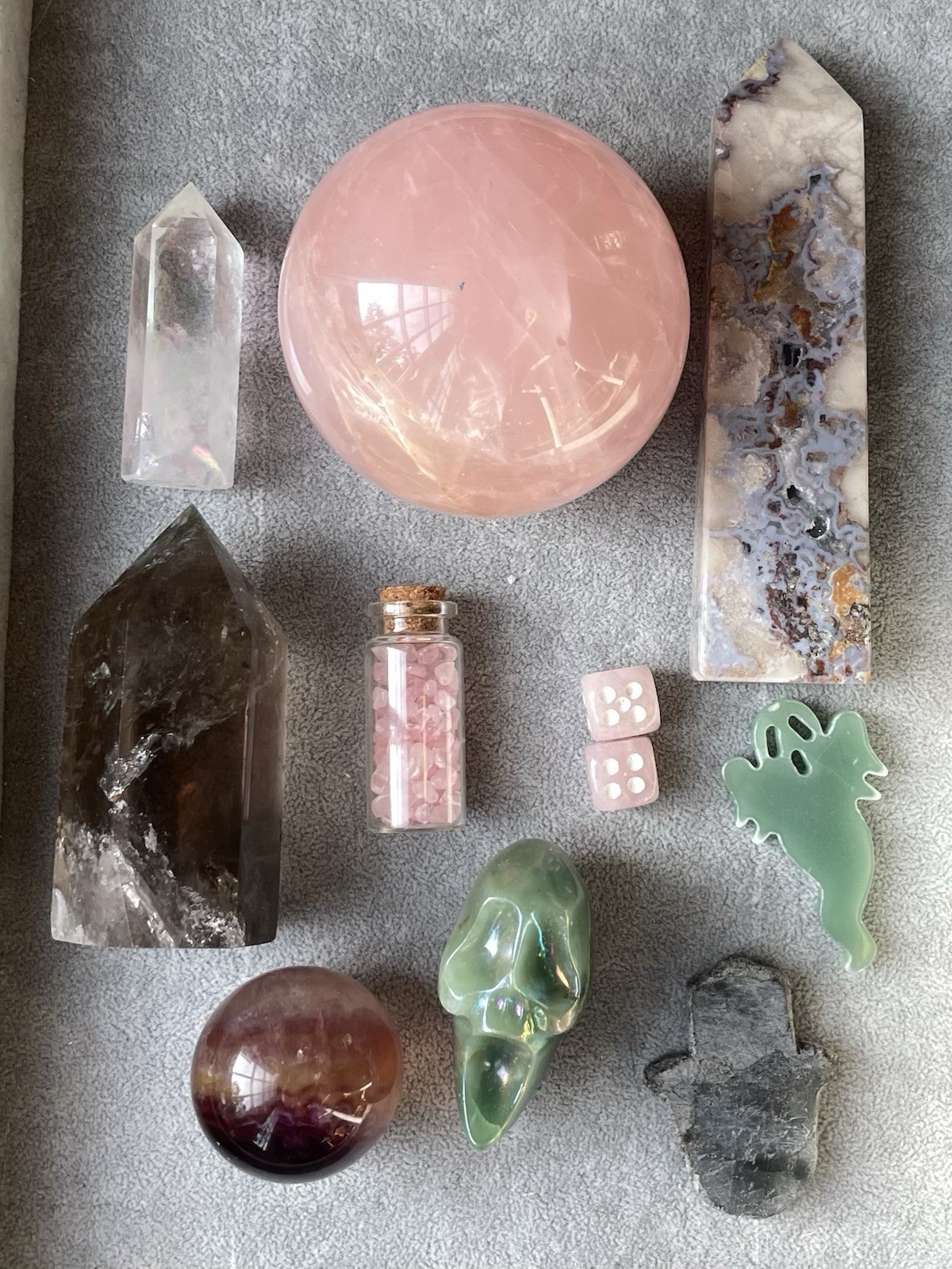 Crystals Lot Bundle Blue Flower Agate Smoky Quartz