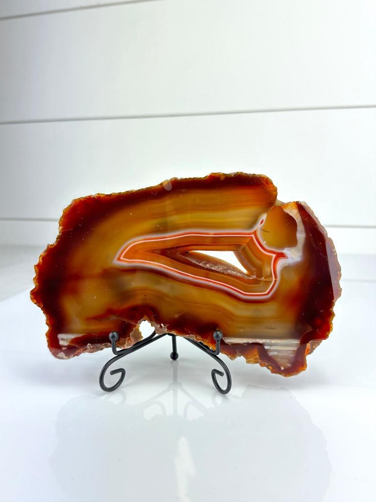 Thick Agate Geode Slab Slice Crystal Carnelian Waterline 2 lb Brazilian 046