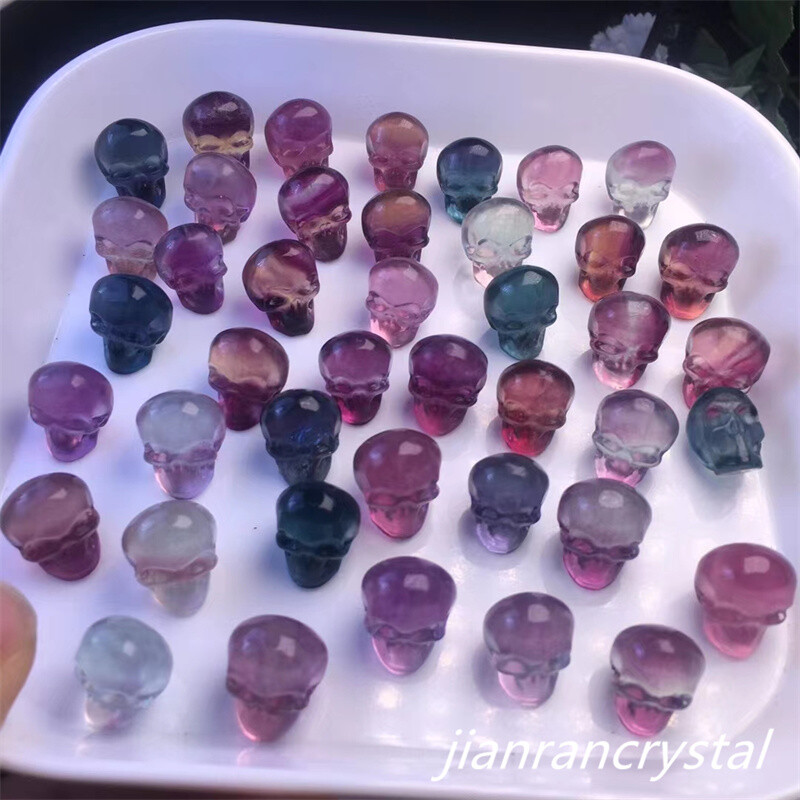 5pcs Natural Fluorite Skull Hand Carved Mini Quartz Crystal skull Reiki Healing