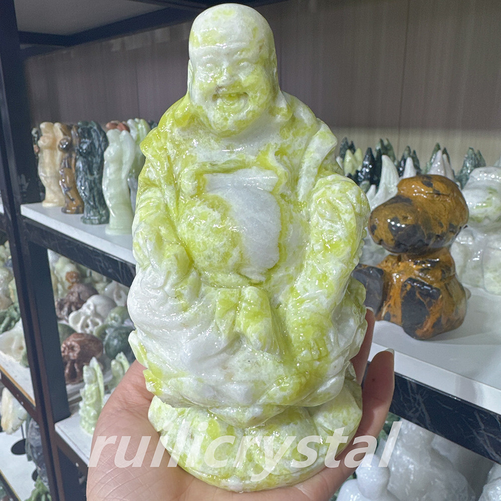 2.8LB Natural Lantian jade Quartz Hand-carved Buddha Crystal Decor Healing 1pc
