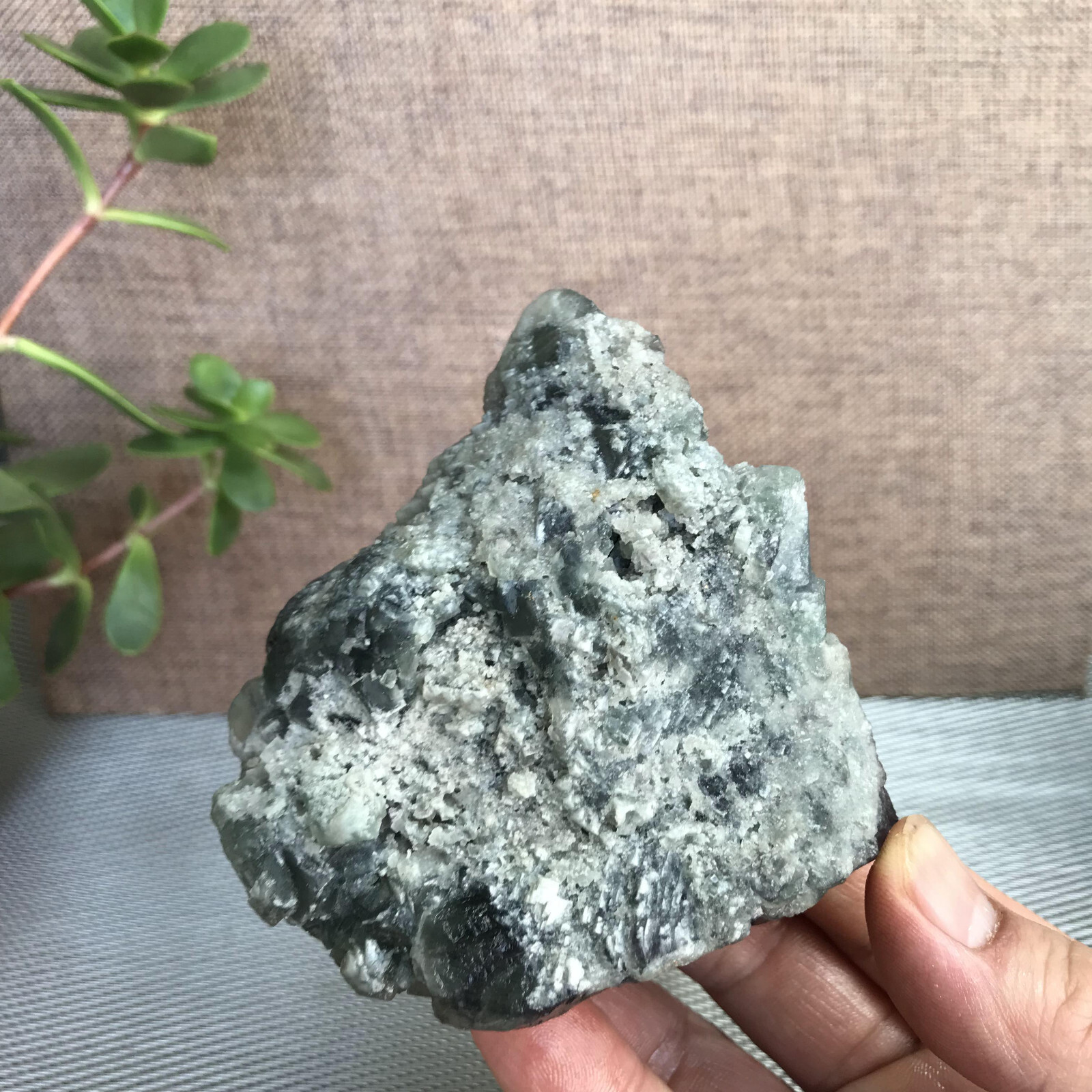 94mm NATURAL Grey Cubic FLUORITE Crystal Cluster Mineral Specimen 416g A1285