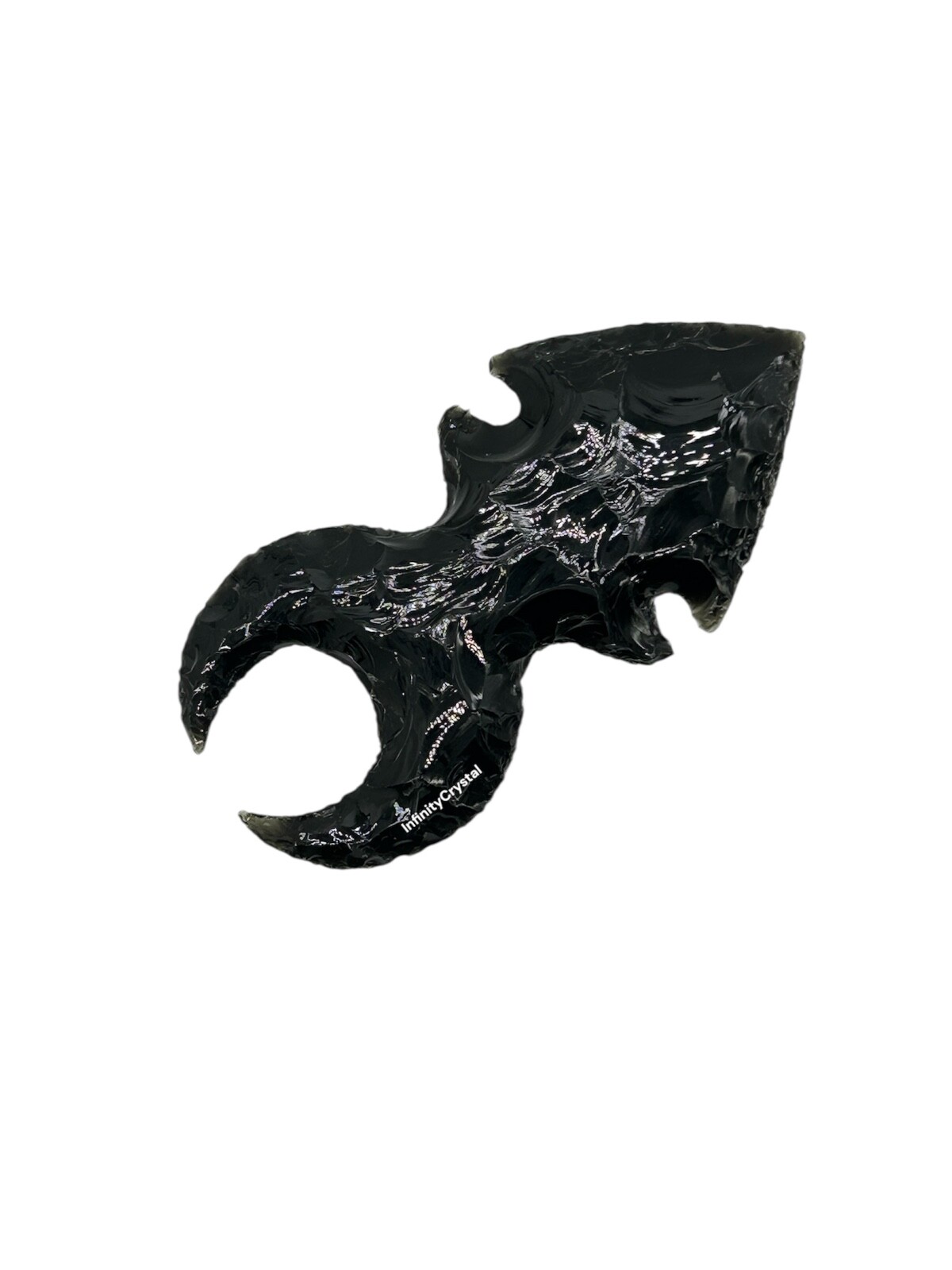 Unique Black Obsidian Moon Shape Arrowhead Crescent Carved Crystal,4″ Inches.