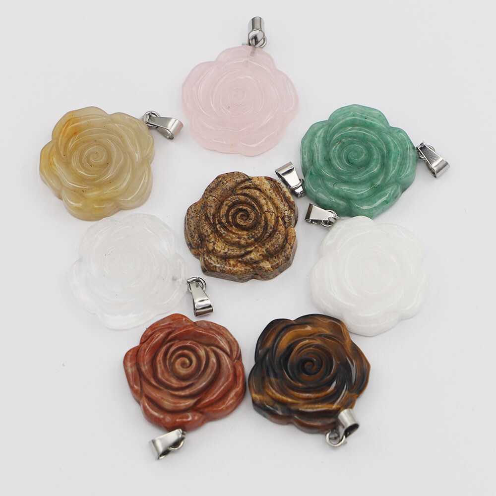 Natural gemstone crystal carved rose pendant Fashion Gift Healthy Healing