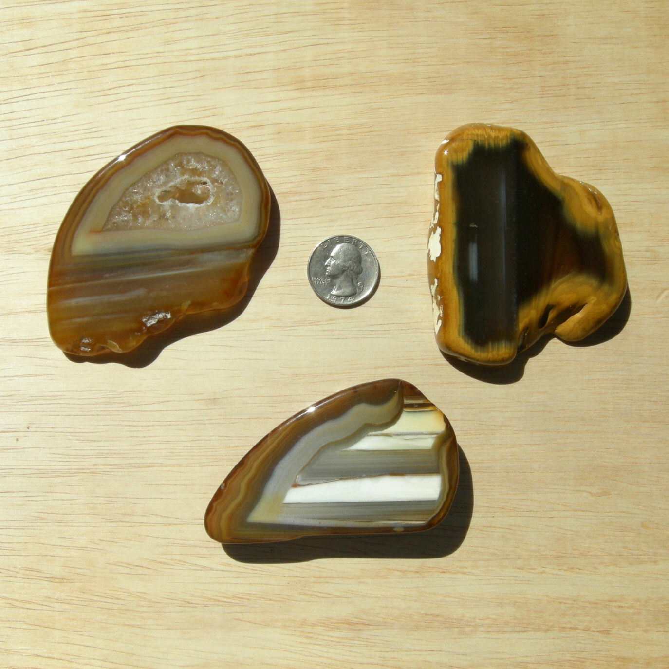 6 Agate Crystal Slices Thick Cut Polished Stone Slabs Banded Brown Rocks 1Lb 9oz