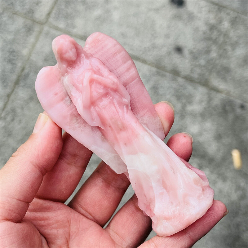 3.9″ Natural Pink opal angel skull Carved Quartz Crystal skull healing Random1PC