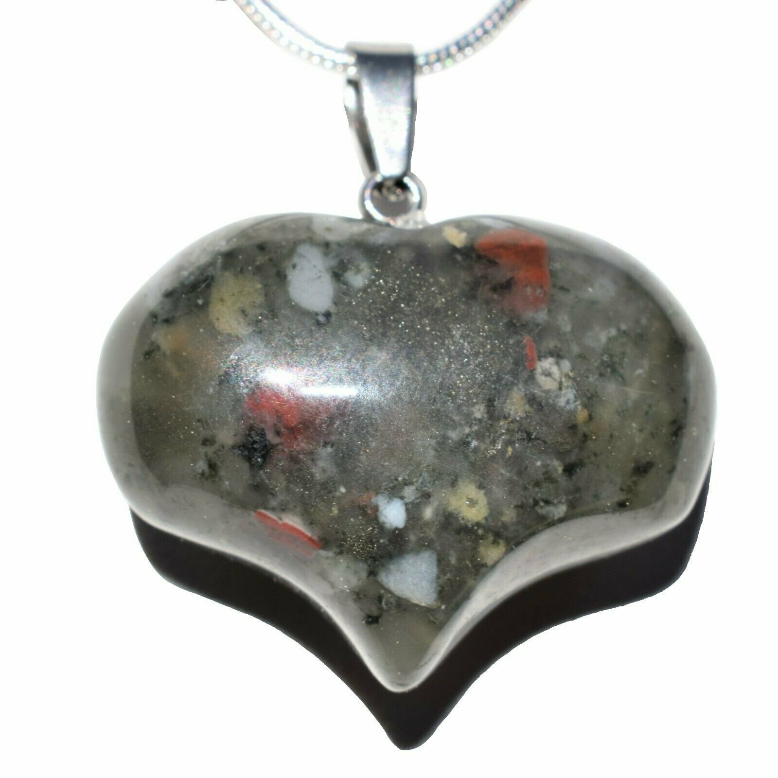 Selenite Charged Natural Puffy Heart Crystal Pendant + 20″ Stainless Steel Chain