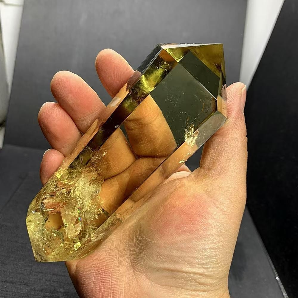 350g Natural Citrine Quartz Obelisk Crystal Double Piont Wand Reiki Decor+Stand