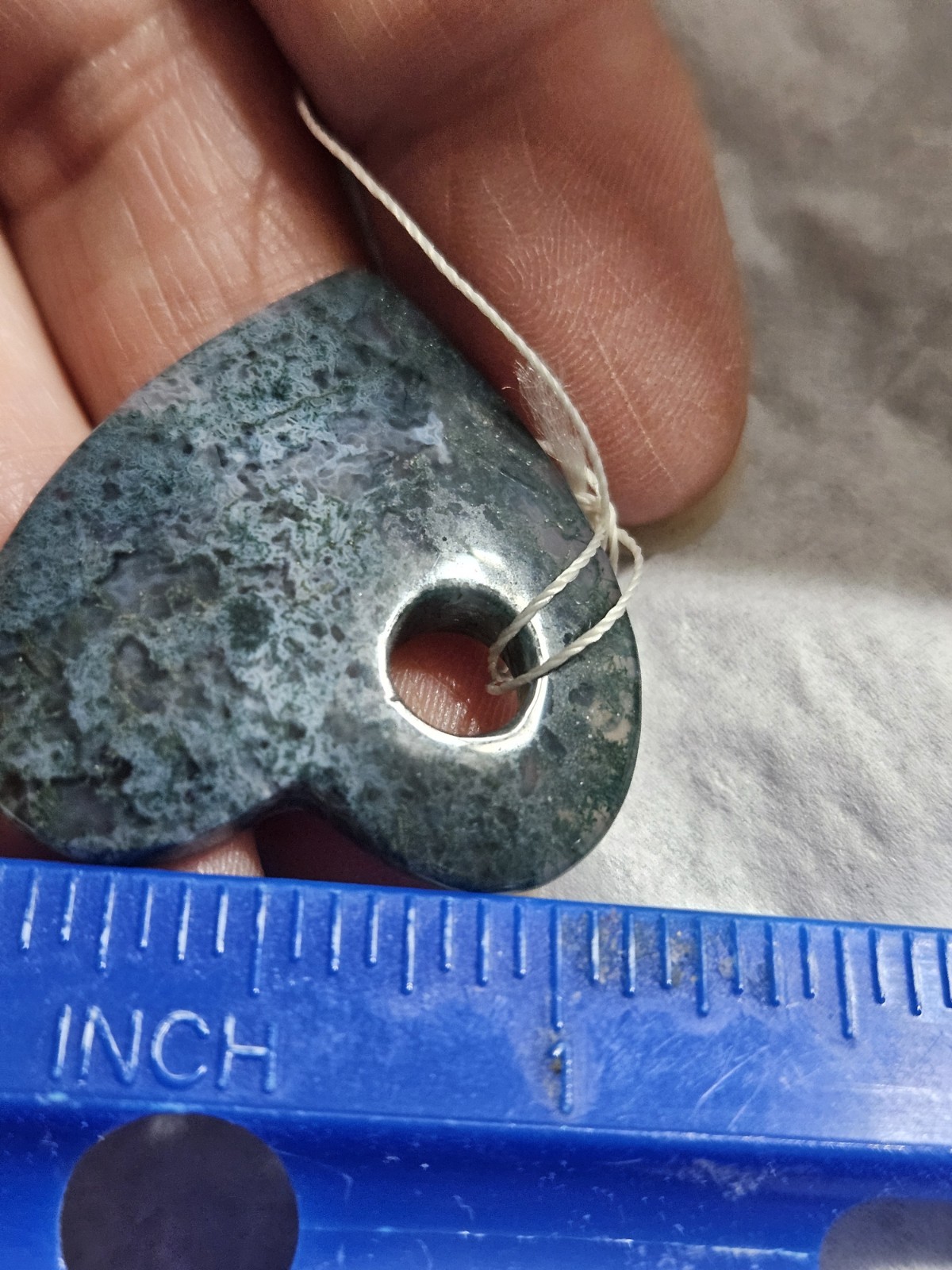 Moss Agate Heart 1 ” L Necklace 18″ Adjustable Cord