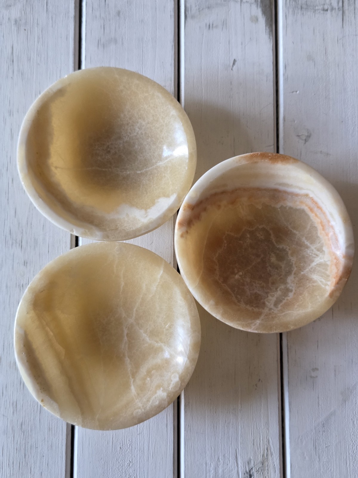 KCGS (3) Yellow Onyx Small Bowls (For Display) 4½in, Pakistan #1583