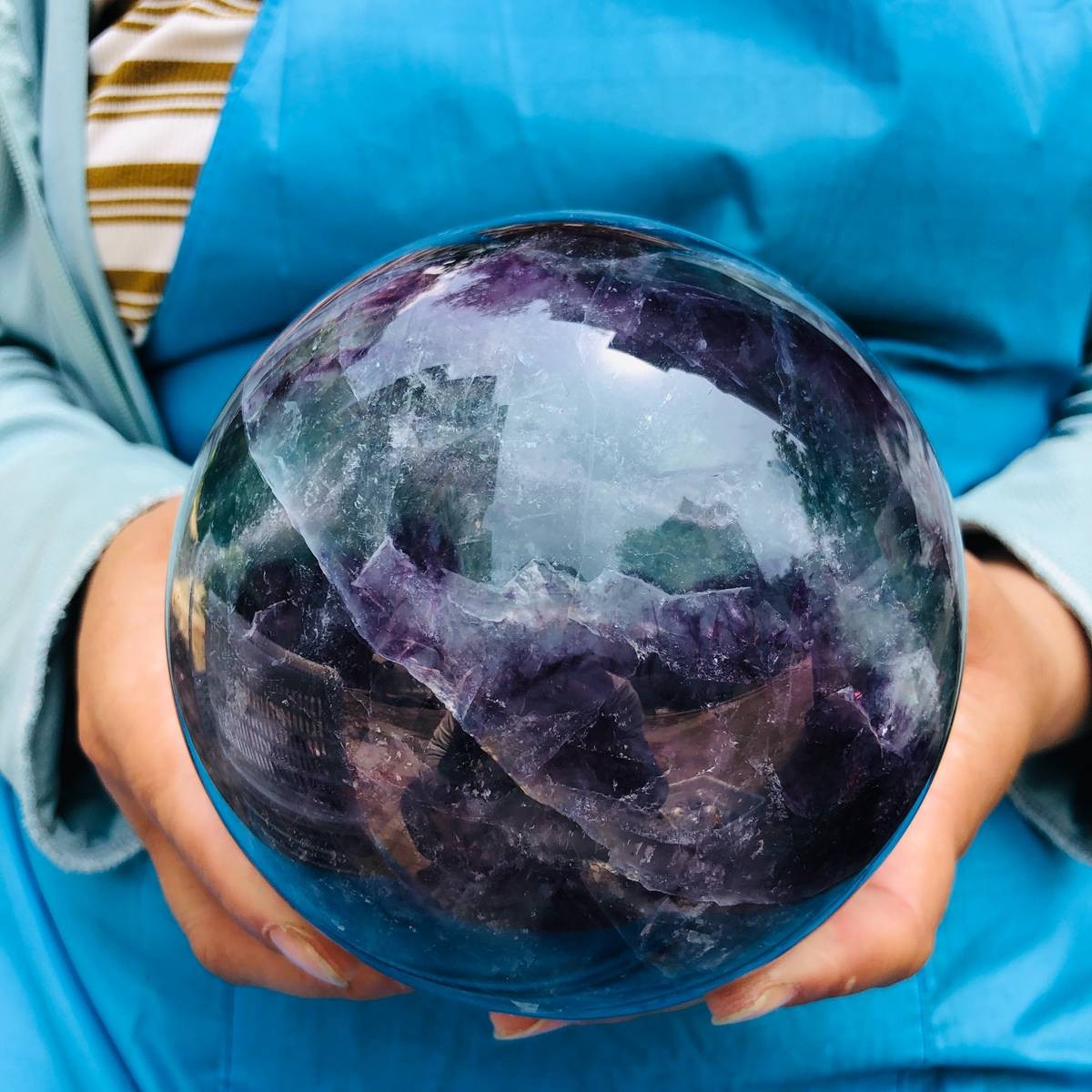 5.98LB Natural rainbow fluorite sphere quartz crystal polished ball healing
