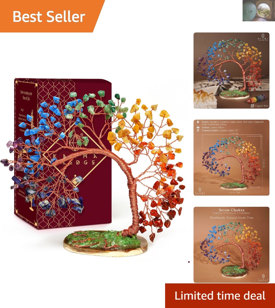 Art Deco 7 Chakra Healing Crystal Tree – Spiritual Gift for Home & Office
